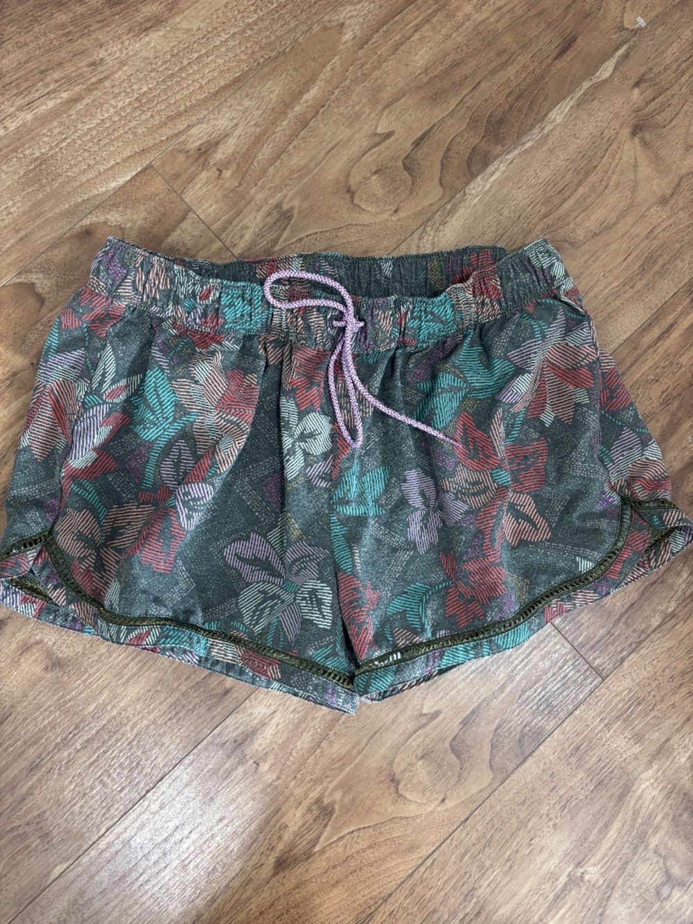 prAna Mariya Board Shorts Women Large Floral Purple Drawcord Swim Surf